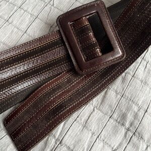 Theory brown leather wide belt women size small
